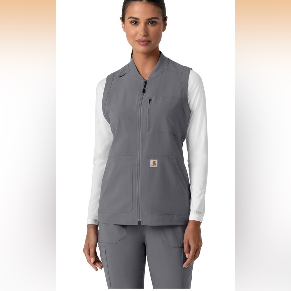 Carhartt Force Cross-Flex Scrubs , Lightweight Scrub Vest - Pewter, 3X/492-bb3